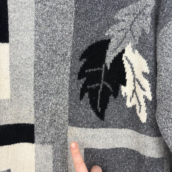 Crystal-Kobe Vintage Color Block Leaf Silk Angora Rabbit Hair Blend Gray Sweater - Picture 3 of 4